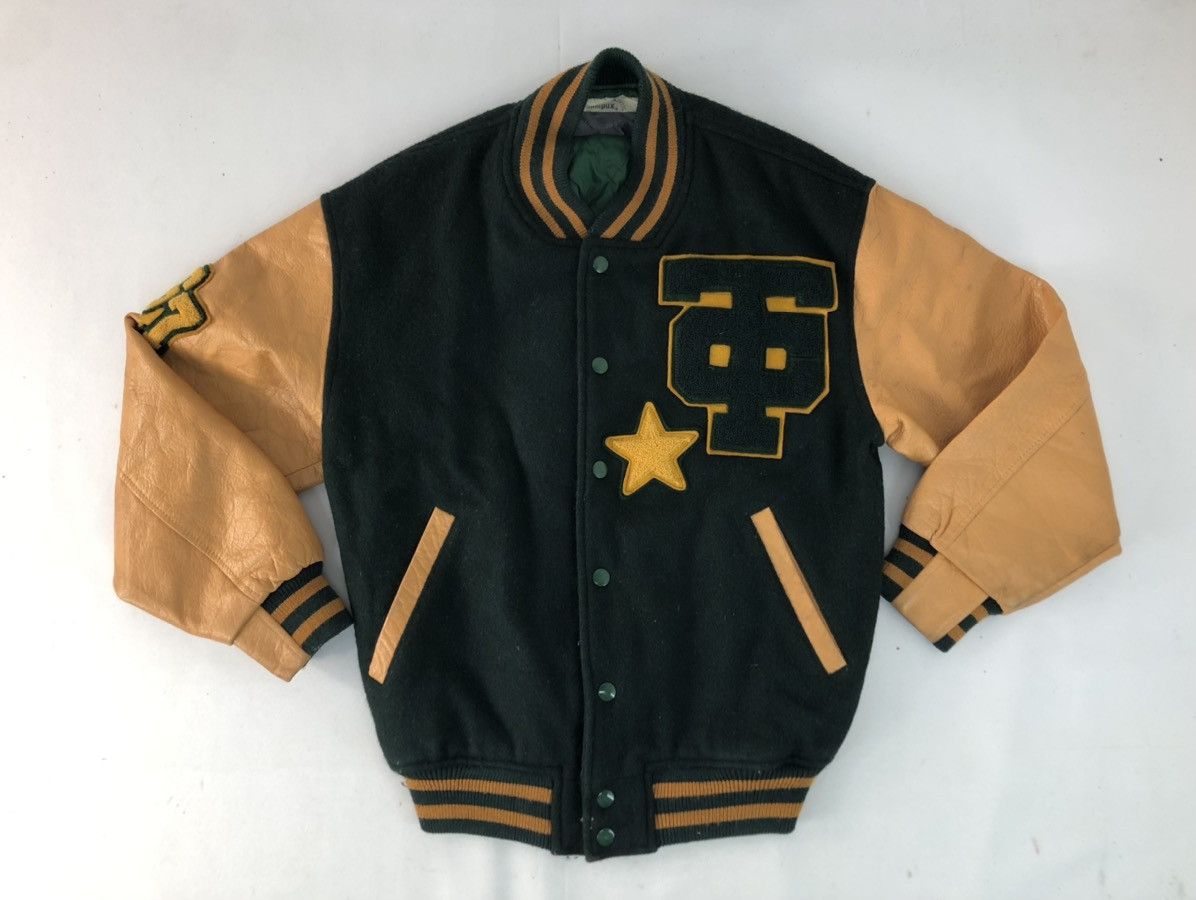 Genuine Leather × Japanese Brand 90s Campux 1967 Varsity Bomber Jacket Leather Sleeve Size US M / EU 48-50 / 2 - 1 Thumbnail