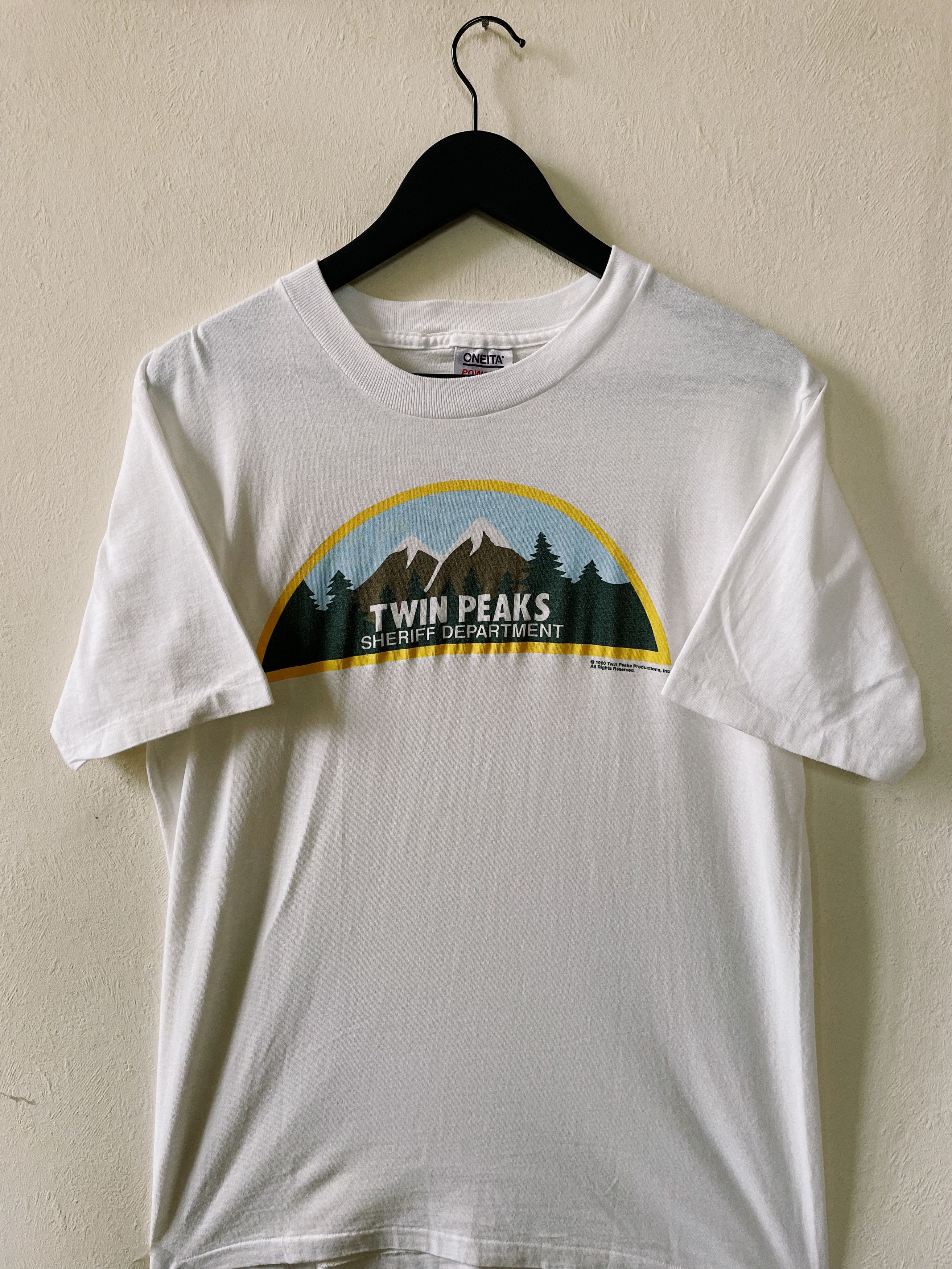 image of Movie x Vintage 1990 Twin Peaks Sheriff Department Promo T-Shirt in White, Men's (Size Large)