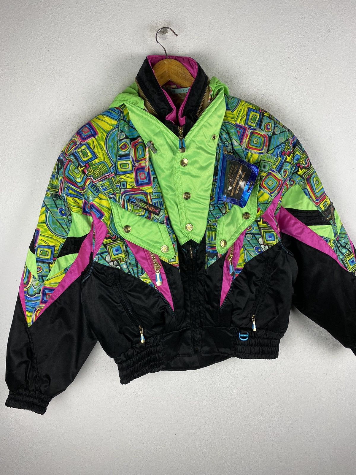 Vintage 90s Phenix Ski Jacket – Neon Geometric Snowboard
