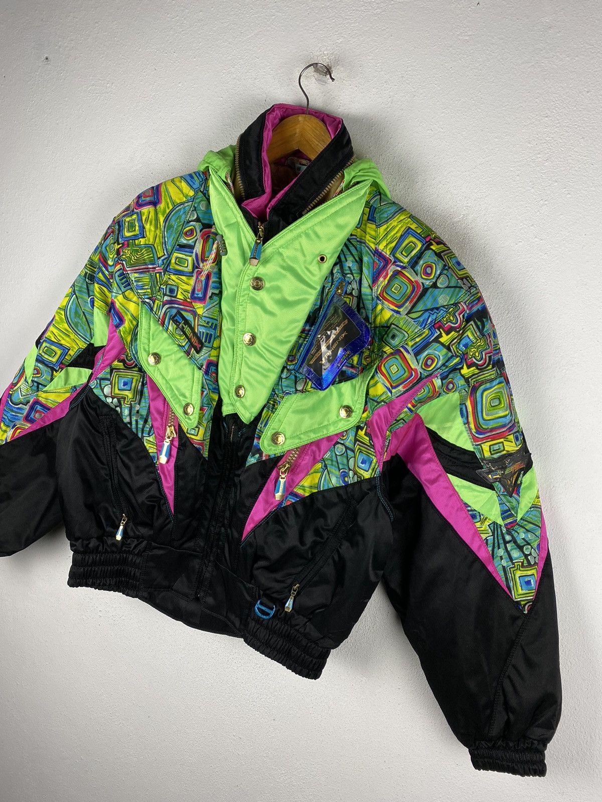 Vintage 90s Phenix Ski Jacket – Neon Geometric Snowboard