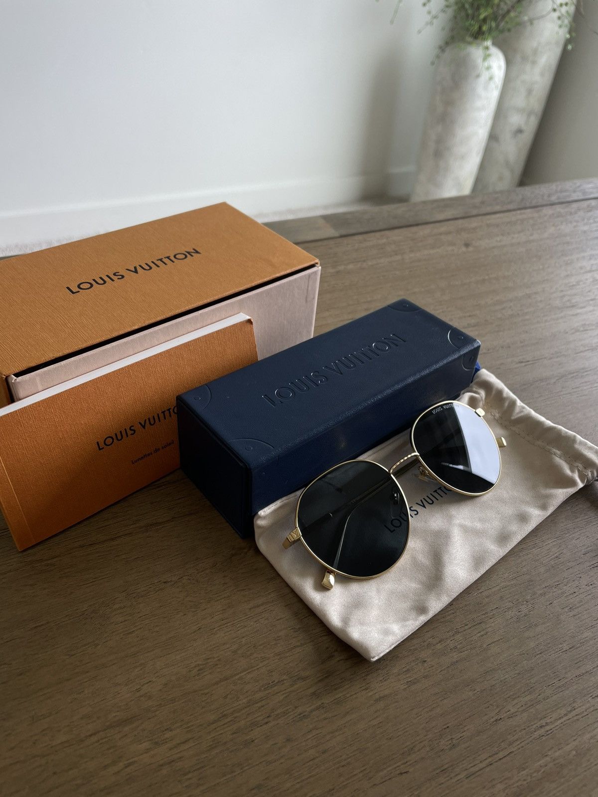 Louis Vuitton Men's Damier Ace Round Sunglasses