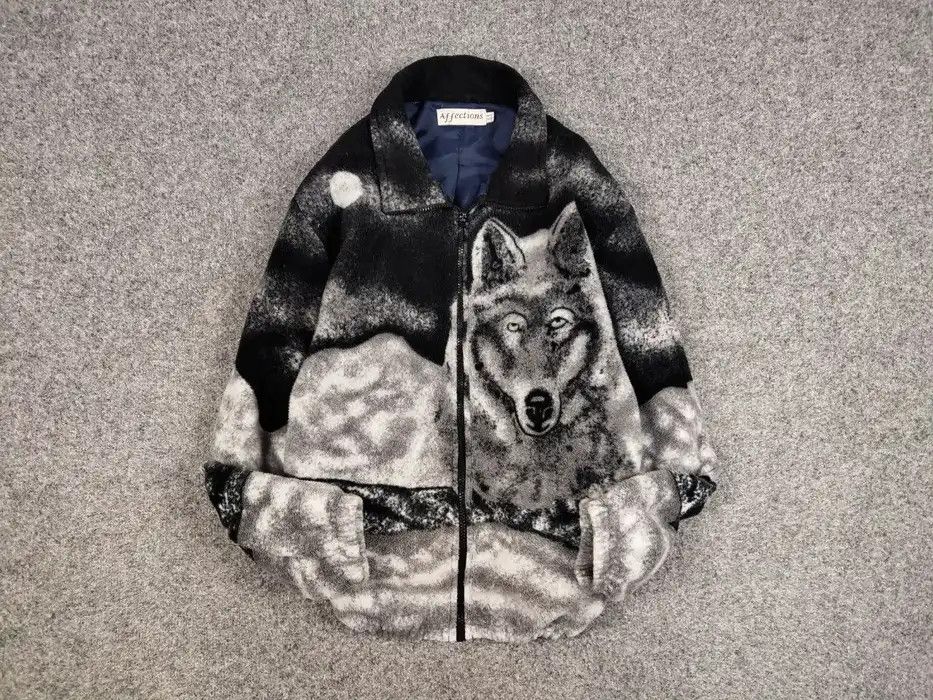 Japanese Brand Vintage 90's Fleece Zip Jacket Over Art Winter Wolf Hype Size US S / EU 44-46 / 1 - 1 Thumbnail
