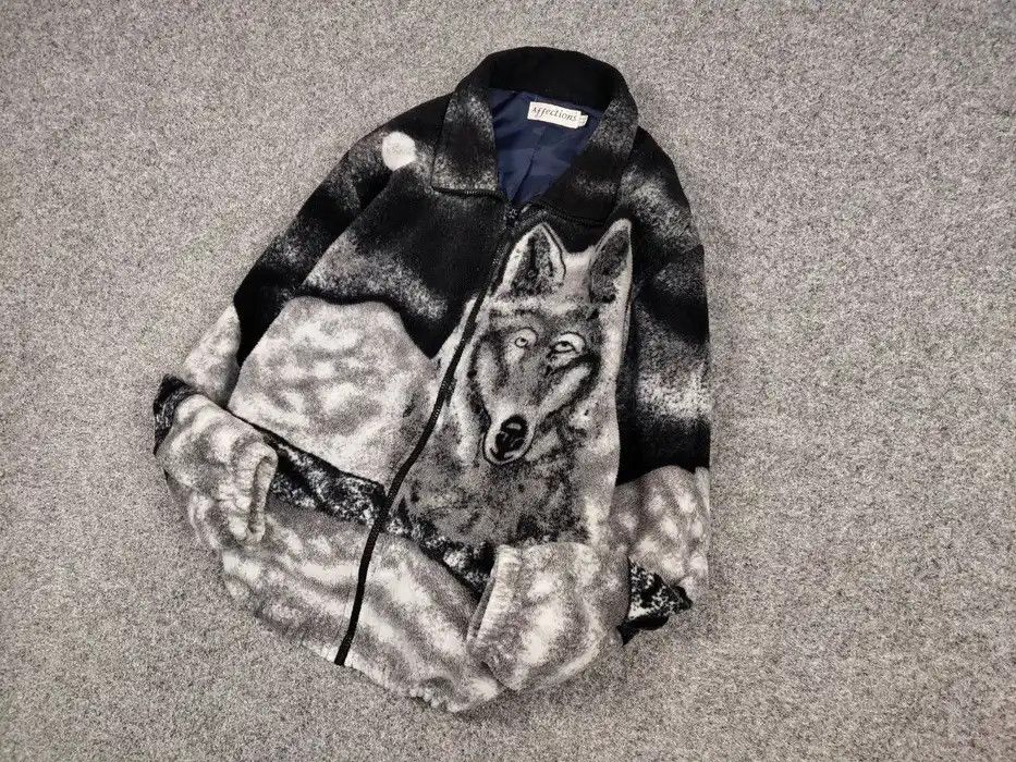 Japanese Brand Vintage 90's Fleece Zip Jacket Over Art Winter Wolf Hype Size US S / EU 44-46 / 1 - 3 Thumbnail