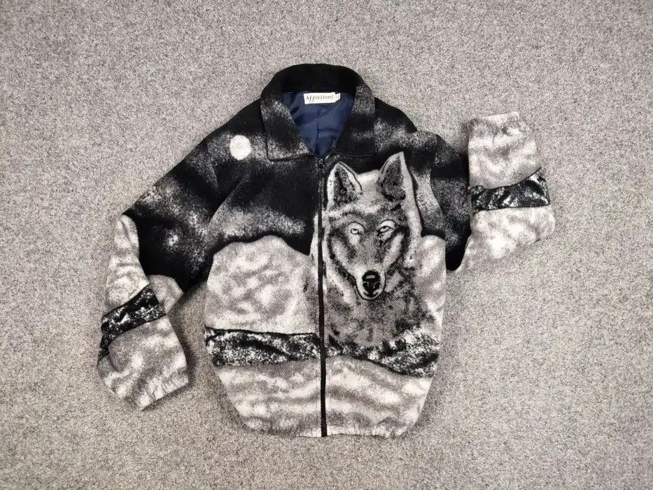 Japanese Brand Vintage 90's Fleece Zip Jacket Over Art Winter Wolf Hype Size US S / EU 44-46 / 1 - 2 Thumbnail