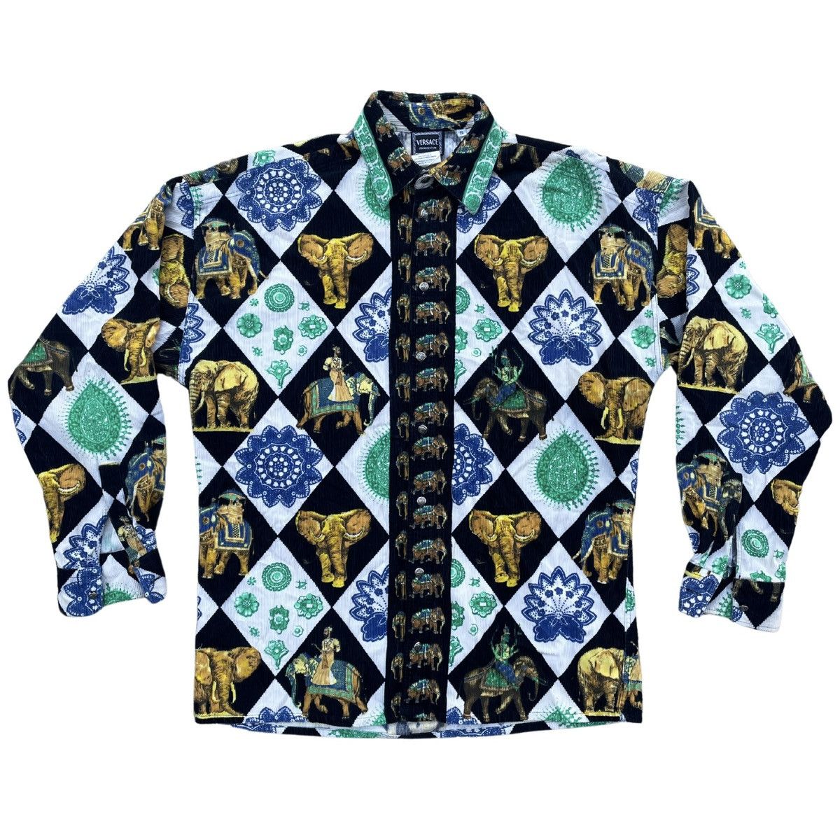 Vintage Versace Jeans Couture India Print Pattern Corduroy Shirt Size US S / EU 44-46 / 1 - 1 Preview