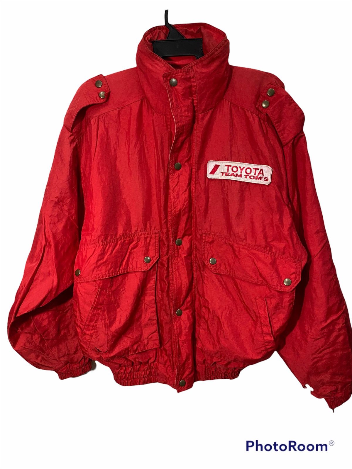 Image of Bomber Jacket x Toms Vintage Toyota Team Tom's Distress Red Jacket, Men's (Size 2XL)