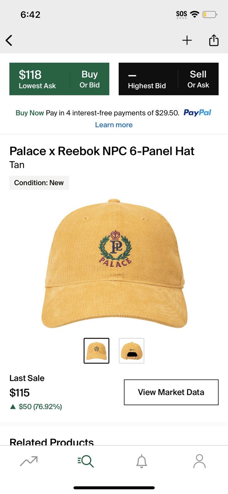 Palace Palace X Reebok NPC 6-Panel Cap Size ONE SIZE - 1 Thumbnail