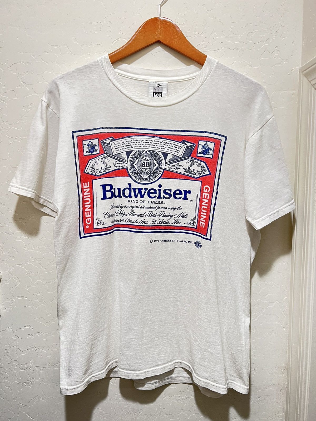 Tee-Shirt Vintage Budweiser Années 80-90 - Taille M - Blanc - Occasion Très Bon État