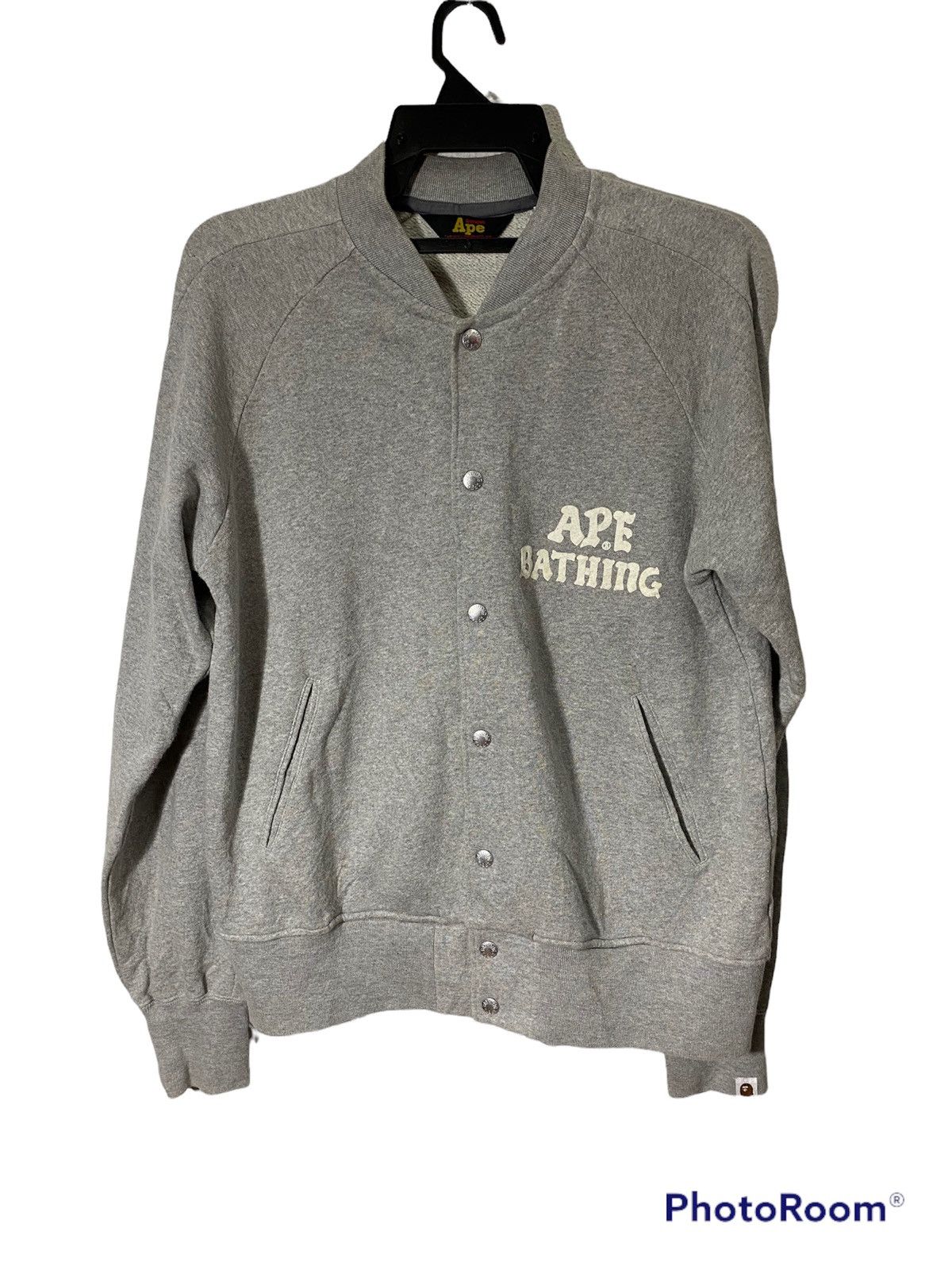 Image of Bape Ape Bathing By A Bathing Ape Versity Jacket in Grey, Men's (Size Small)