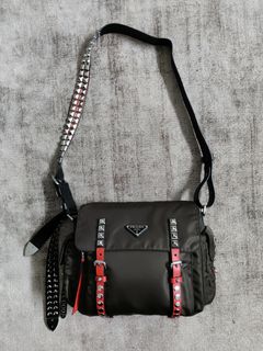 PRADA Glace Calfskin Studded Crossbody Cammeo 1174363