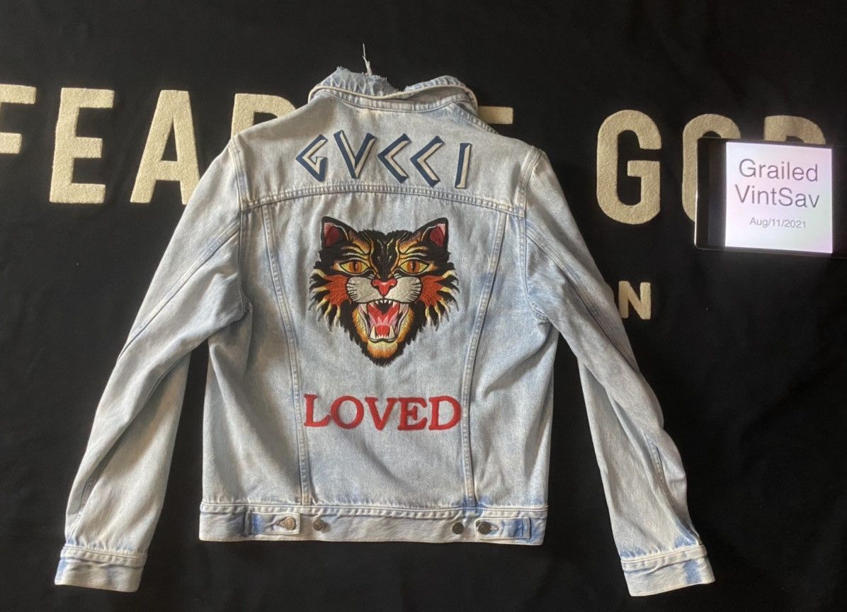 Gucci Gucci angry cat love logo embroidered denim jacket Grailed