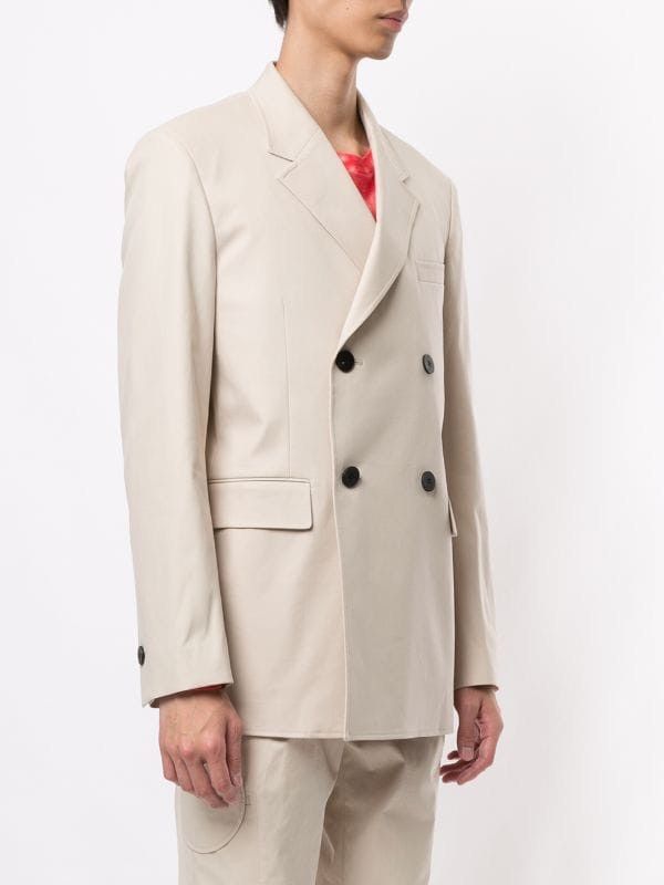 NEW SS20 sz46 Beige Double Breasted Cotton Blazer Jacket