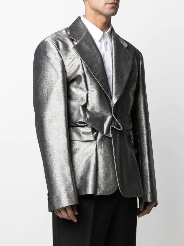 Comme des Garcons Homme Plus NEW M Metallic Silver Deconstructed Folds Blazer Jacket Size US M / EU 48-50 / 2 - 8 Thumbnail