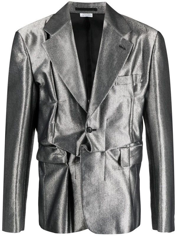 Comme des Garcons Homme Plus NEW M Metallic Silver Deconstructed Folds Blazer Jacket Size US M / EU 48-50 / 2 - 2 Thumbnail