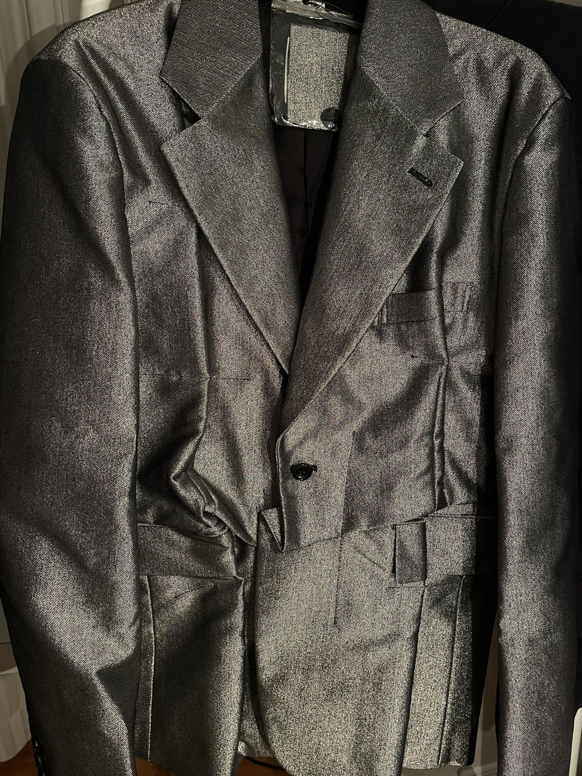Comme des Garcons Homme Plus NEW M Metallic Silver Deconstructed Folds Blazer Jacket Size US M / EU 48-50 / 2 - 11 Thumbnail