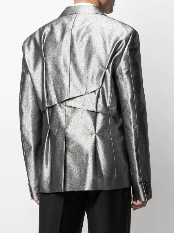 Comme des Garcons Homme Plus NEW M Metallic Silver Deconstructed Folds Blazer Jacket Size US M / EU 48-50 / 2 - 9 Thumbnail