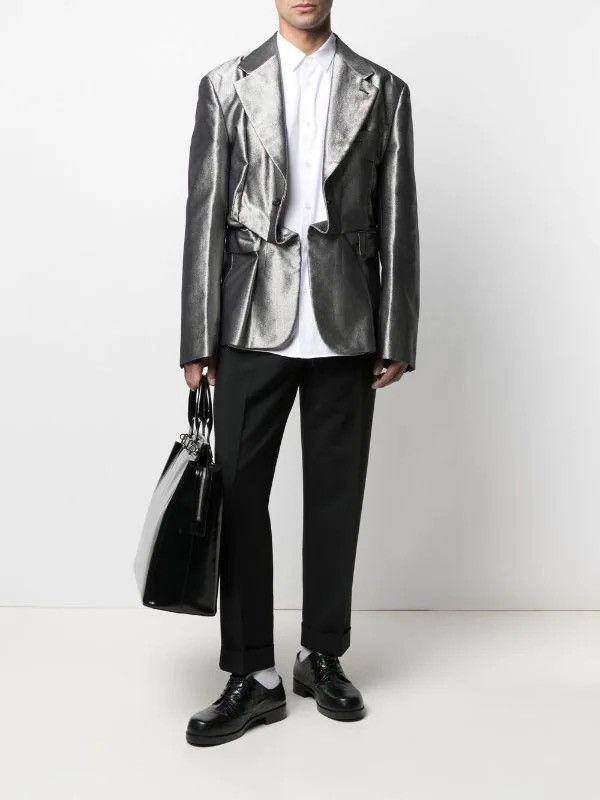 Comme des Garcons Homme Plus NEW M Metallic Silver Deconstructed Folds Blazer Jacket Size US M / EU 48-50 / 2 - 1 Thumbnail
