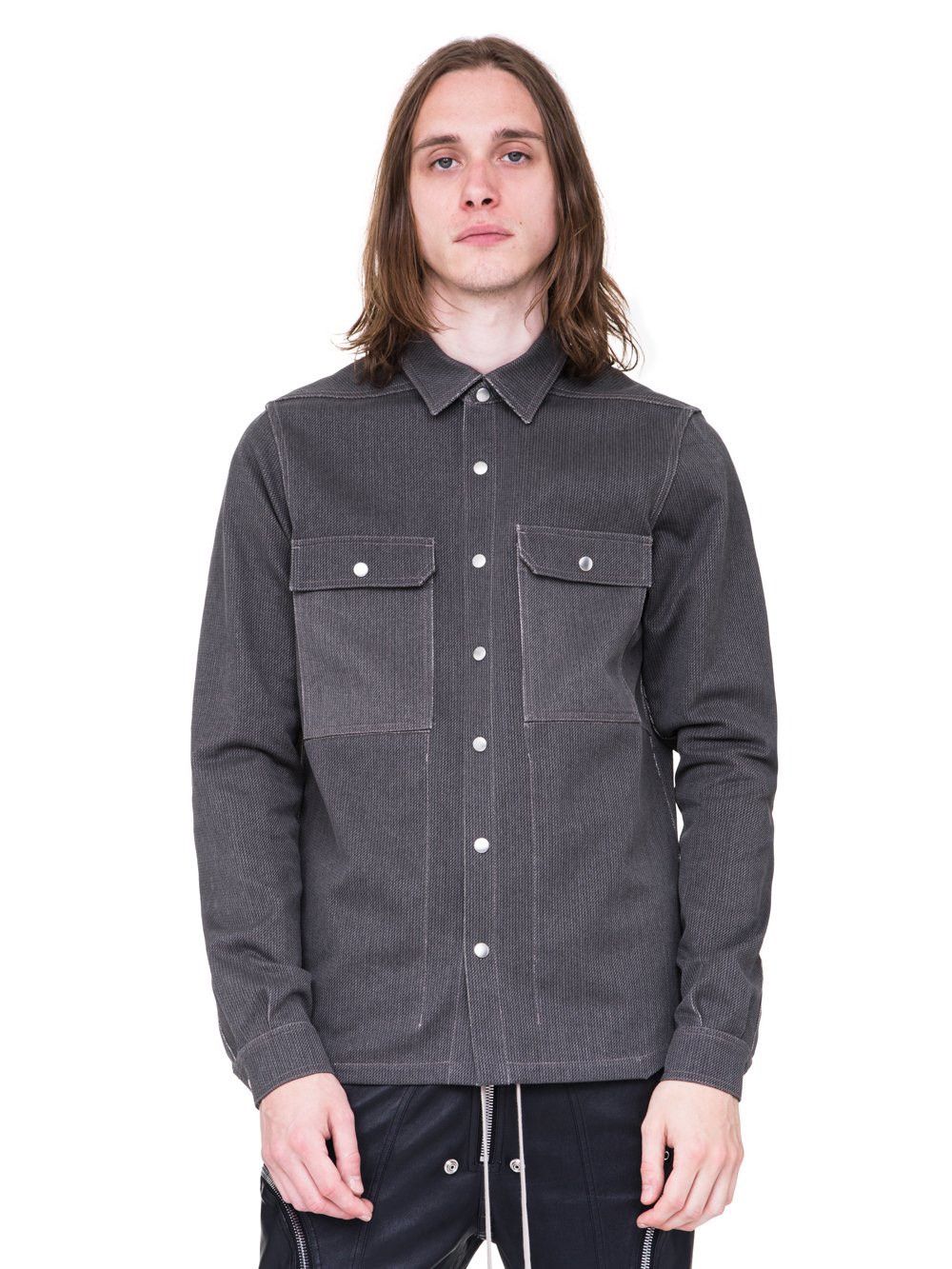 Rick Owens 48 TECUATL Linen Grey OuterShirt Worker Thick Cotton 