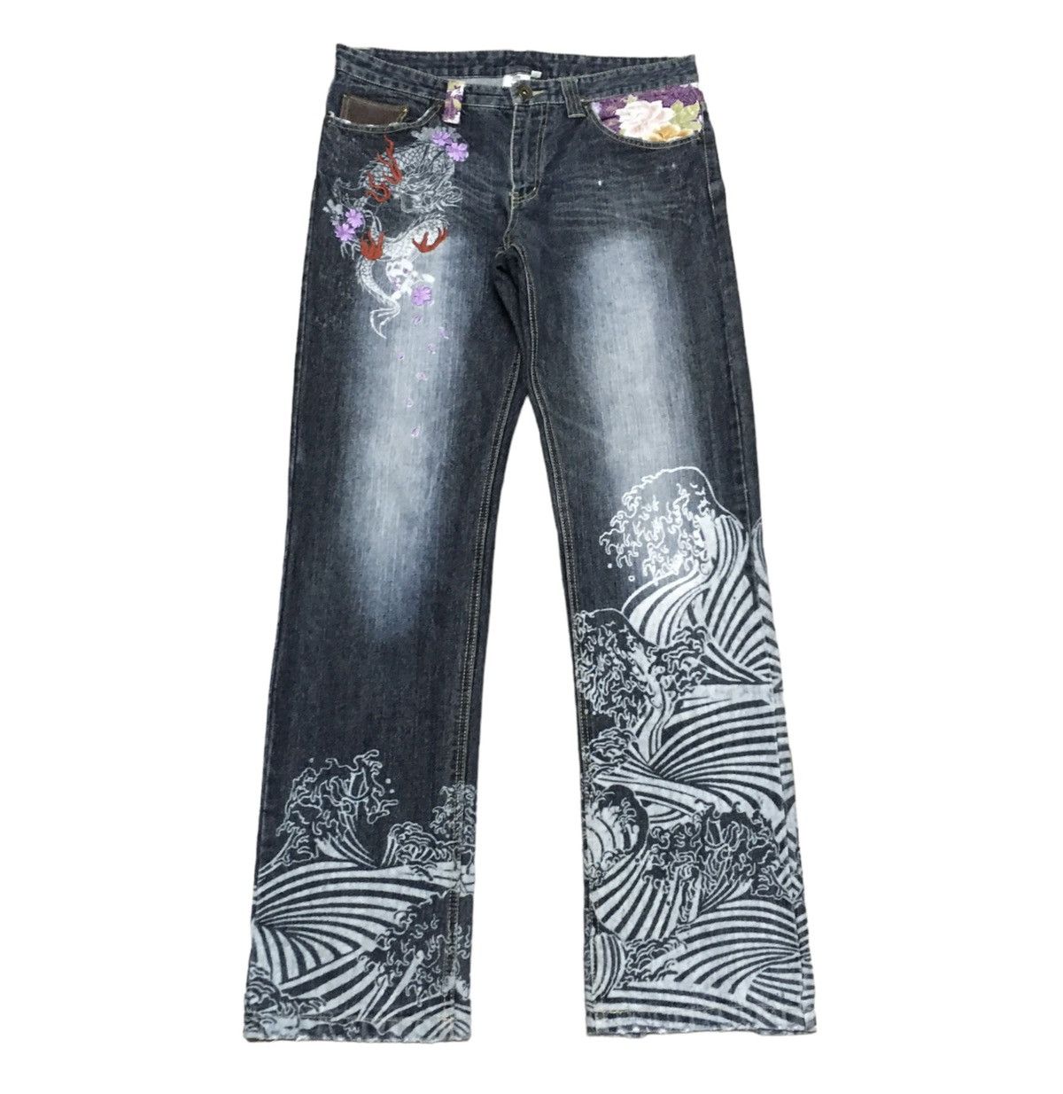 If Six Was Nine × Japanese Brand Rare Design Vintage Japanese Brand GUMU Sukajan Jeans 1990s Size US 35 - 1 Thumbnail