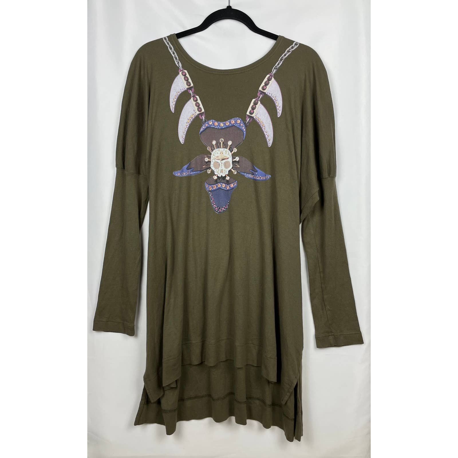 image of Archival Clothing x Vintage Vivienne Westwood Chained Orb Skull Design Shirt in Green (Size Medium)