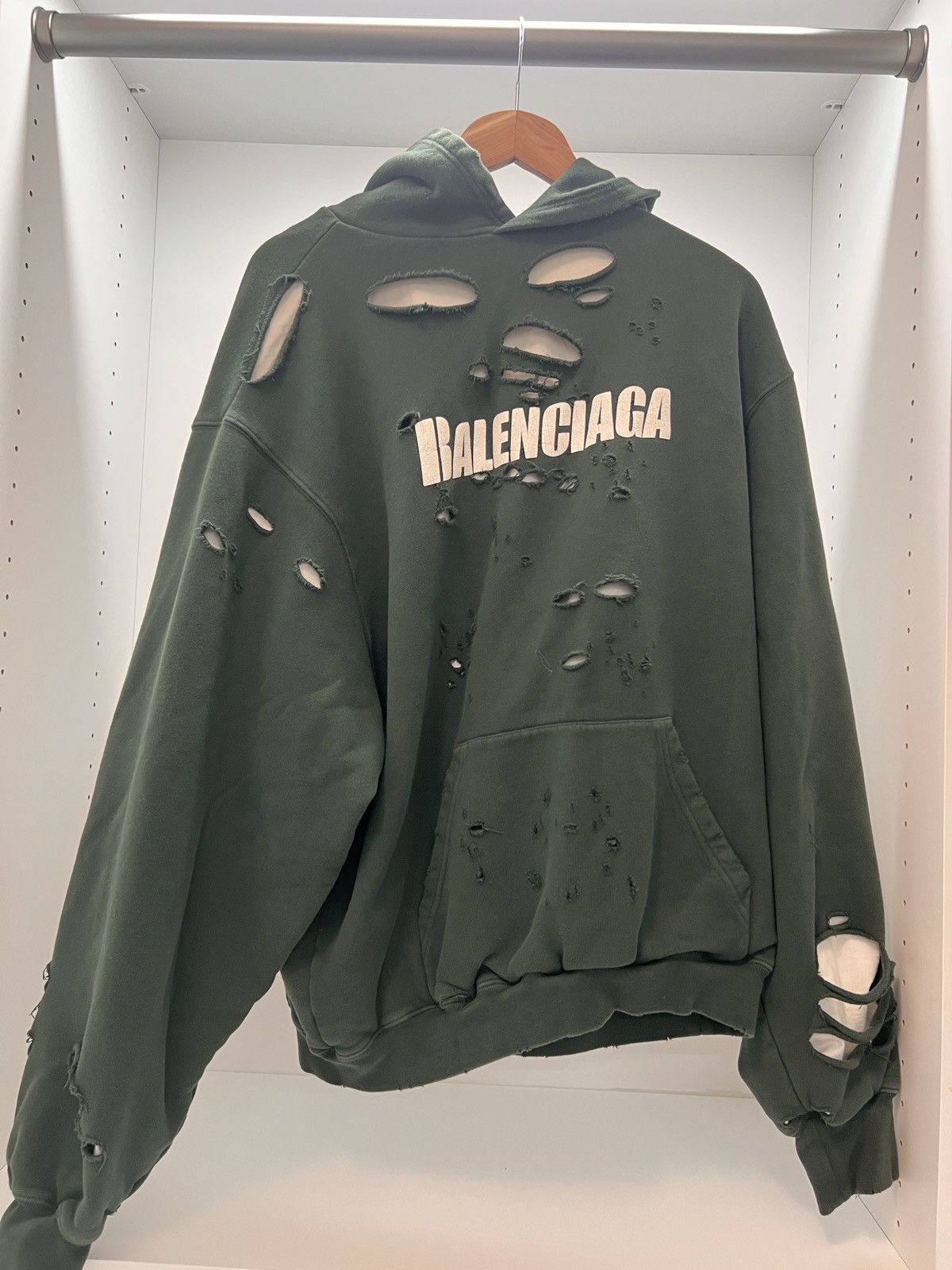 Balenciaga Balenciaga Destroyed Hoodie Green XXS | Grailed