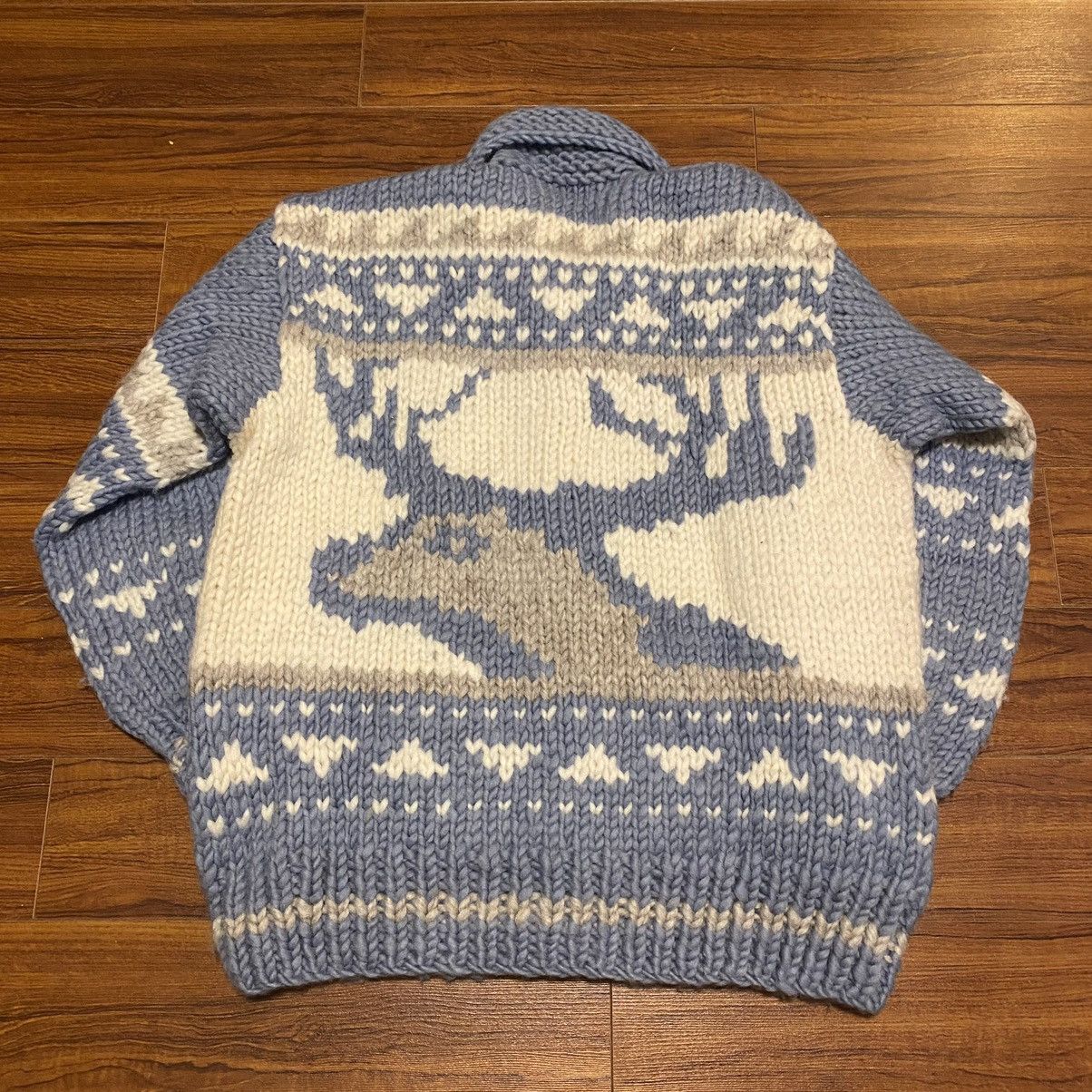 Vintage Cable Knit Cowichan white / blue Elk Sweater sz L Size US L / EU 52-54 / 3 - 2 Thumbnail