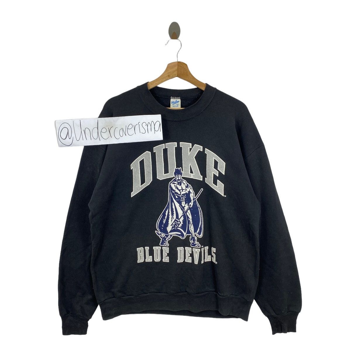 image of Vintage 80's Duke Blue Devils NCAA Logo Print Sweatshirt in Black, Men's (Size Large)