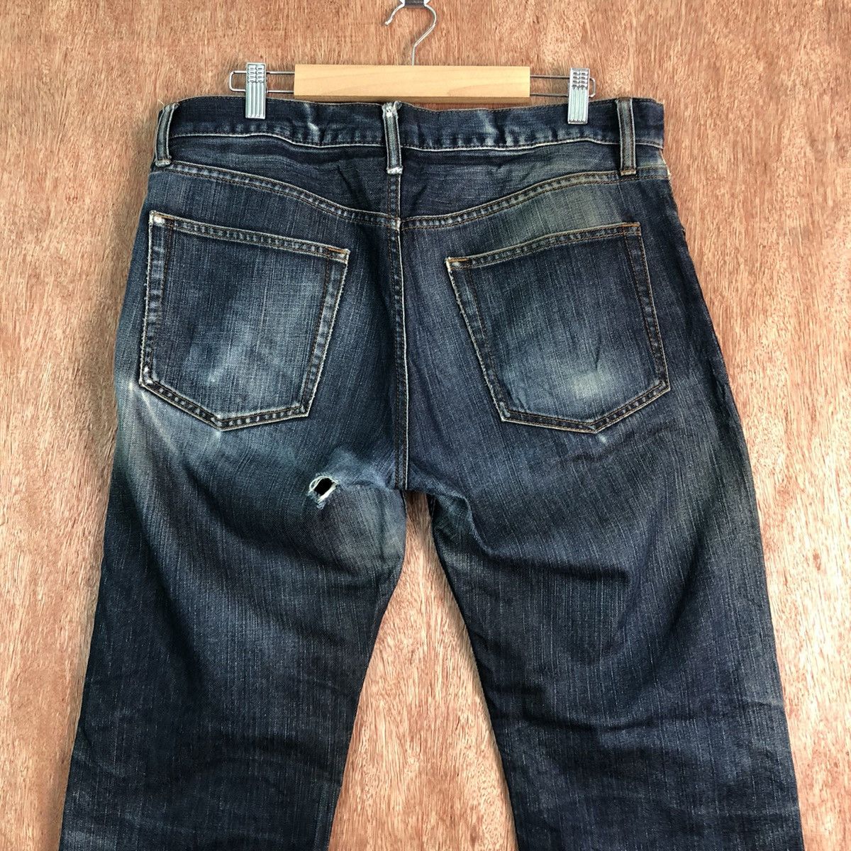 Japanese Brand DLL Uniqlo Dark Blue distressed Denim Jeans Pants #c247 Size US 33 - 6 Thumbnail