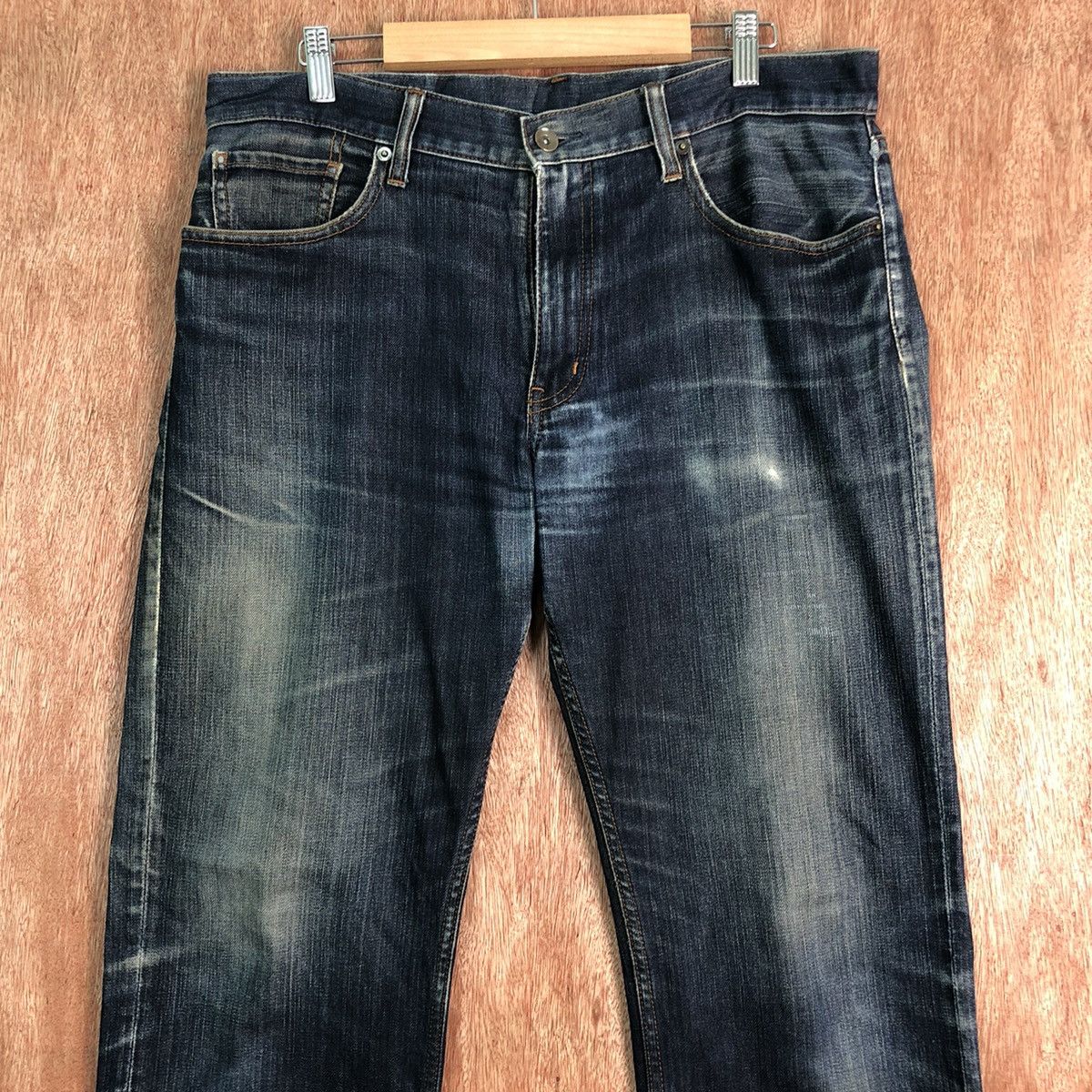 Japanese Brand DLL Uniqlo Dark Blue distressed Denim Jeans Pants #c247 Size US 33 - 2 Thumbnail