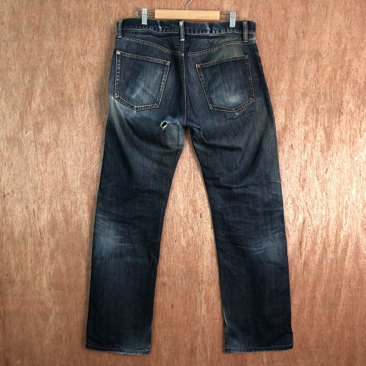 Japanese Brand DLL Uniqlo Dark Blue distressed Denim Jeans Pants #c247 Size US 33 - 5 Thumbnail