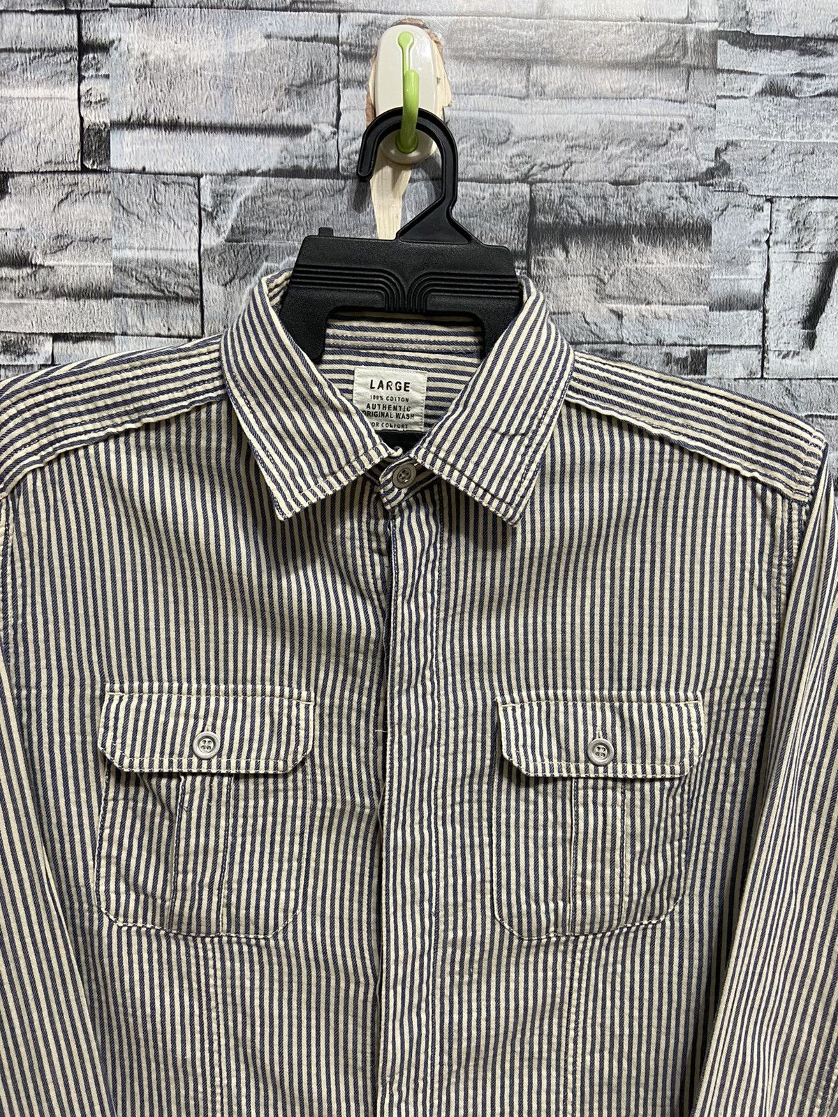 Japanese Brand Vintage Flannel double pocket stripe design Size US L / EU 52-54 / 3 - 2 Thumbnail