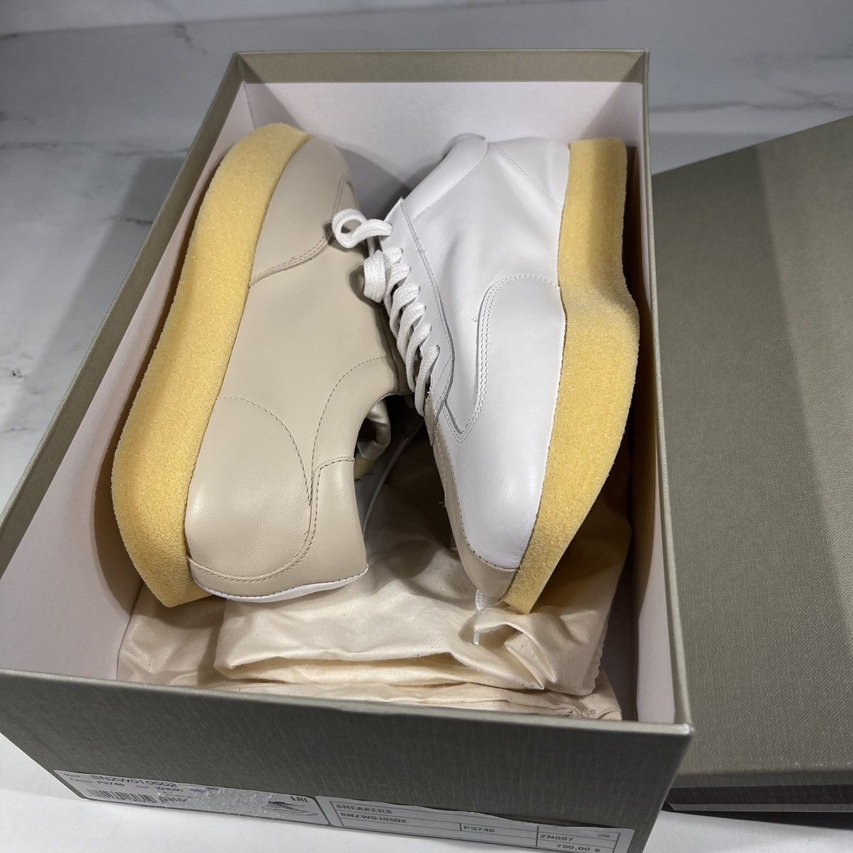 Marni Marni Cut Sneakers Bamboo Lily White Ivory Leather Sneakers Size US 12 / EU 45 - 11 Thumbnail