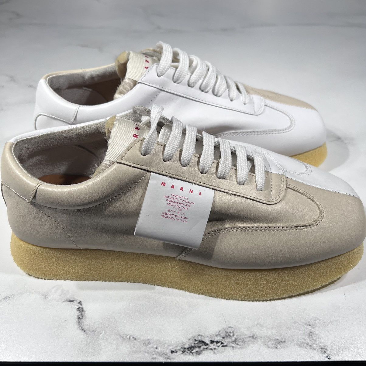 Marni Marni Cut Sneakers Bamboo Lily White Ivory Leather Sneakers Size US 12 / EU 45 - 2 Thumbnail