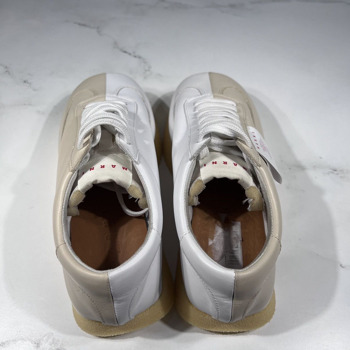 Marni Marni Cut Sneakers Bamboo Lily White Ivory Leather Sneakers Size US 12 / EU 45 - 6 Thumbnail