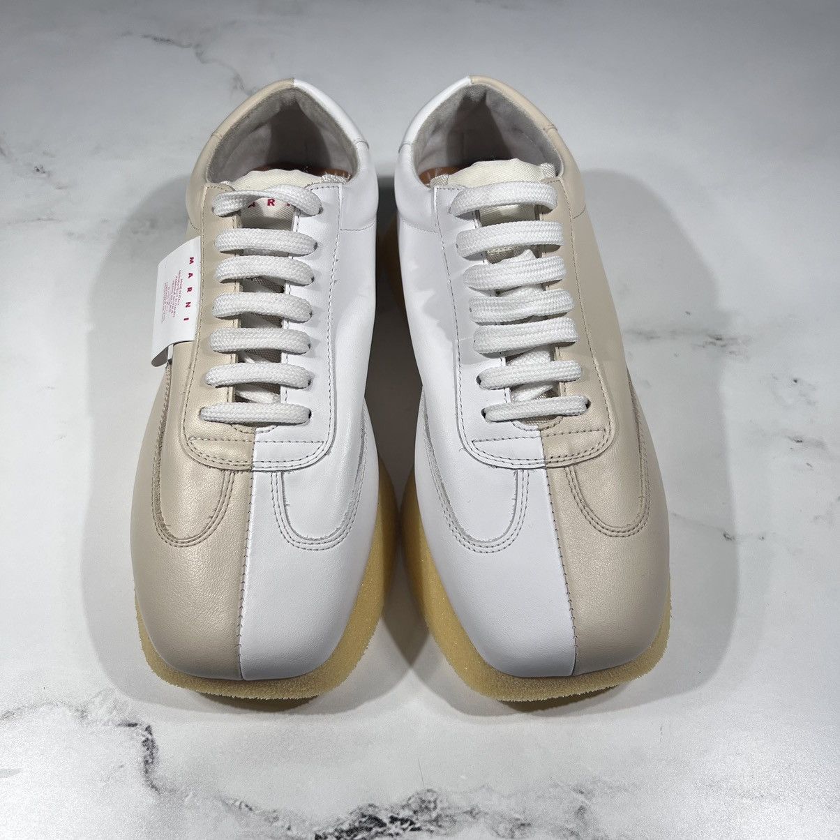 Marni Marni Cut Sneakers Bamboo Lily White Ivory Leather Sneakers Size US 12 / EU 45 - 4 Thumbnail
