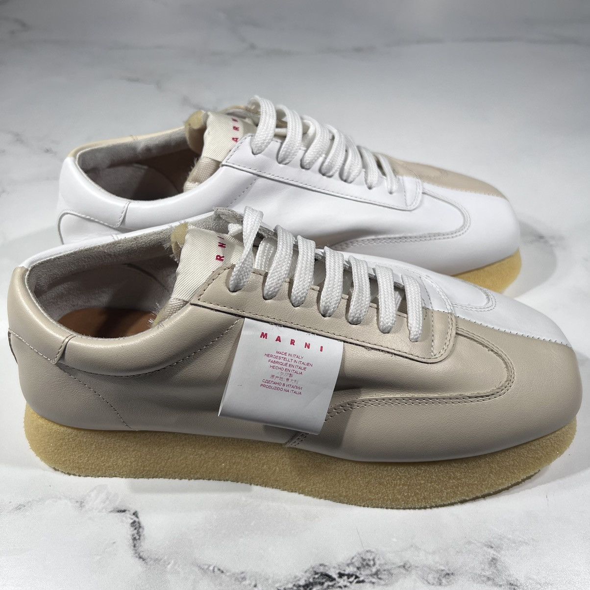 Marni Marni Cut Sneakers Bamboo Lily White Ivory Leather Sneakers Size US 12 / EU 45 - 3 Thumbnail