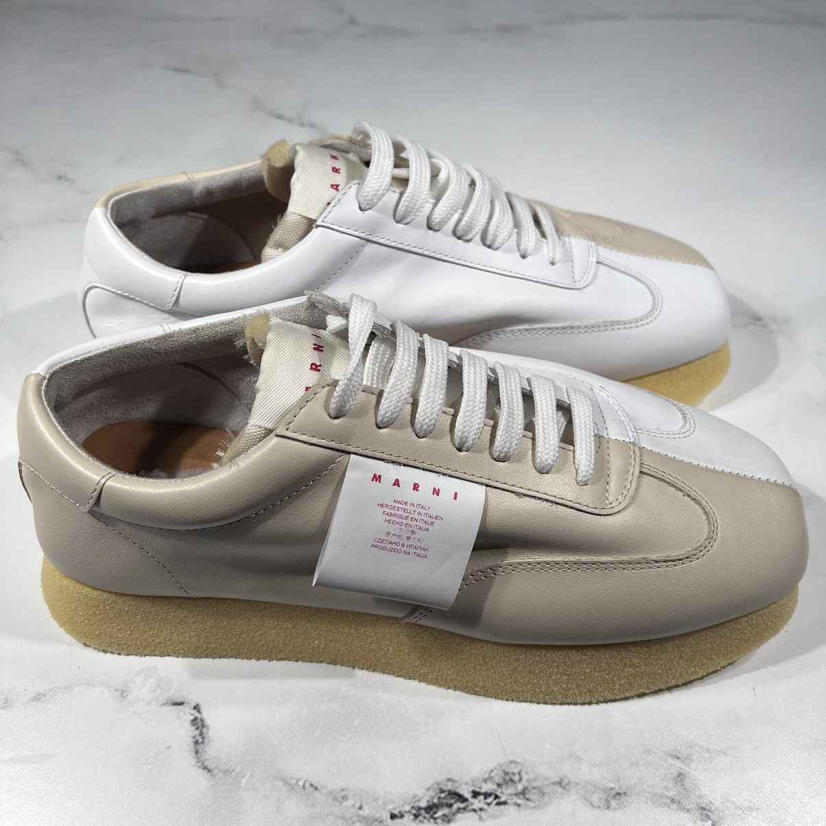 Marni Marni Cut Sneakers Bamboo Lily White Ivory Leather Sneakers Size US 12 / EU 45 - 1 Thumbnail