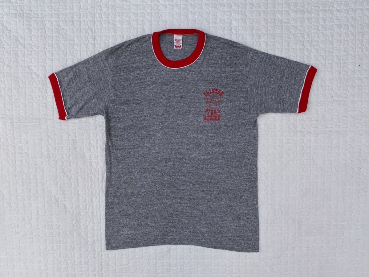 Vintage Vintage 80s Clinton Fire Rescue Double Ringer tee Size US M / EU 48-50 / 2 - 1 Thumbnail