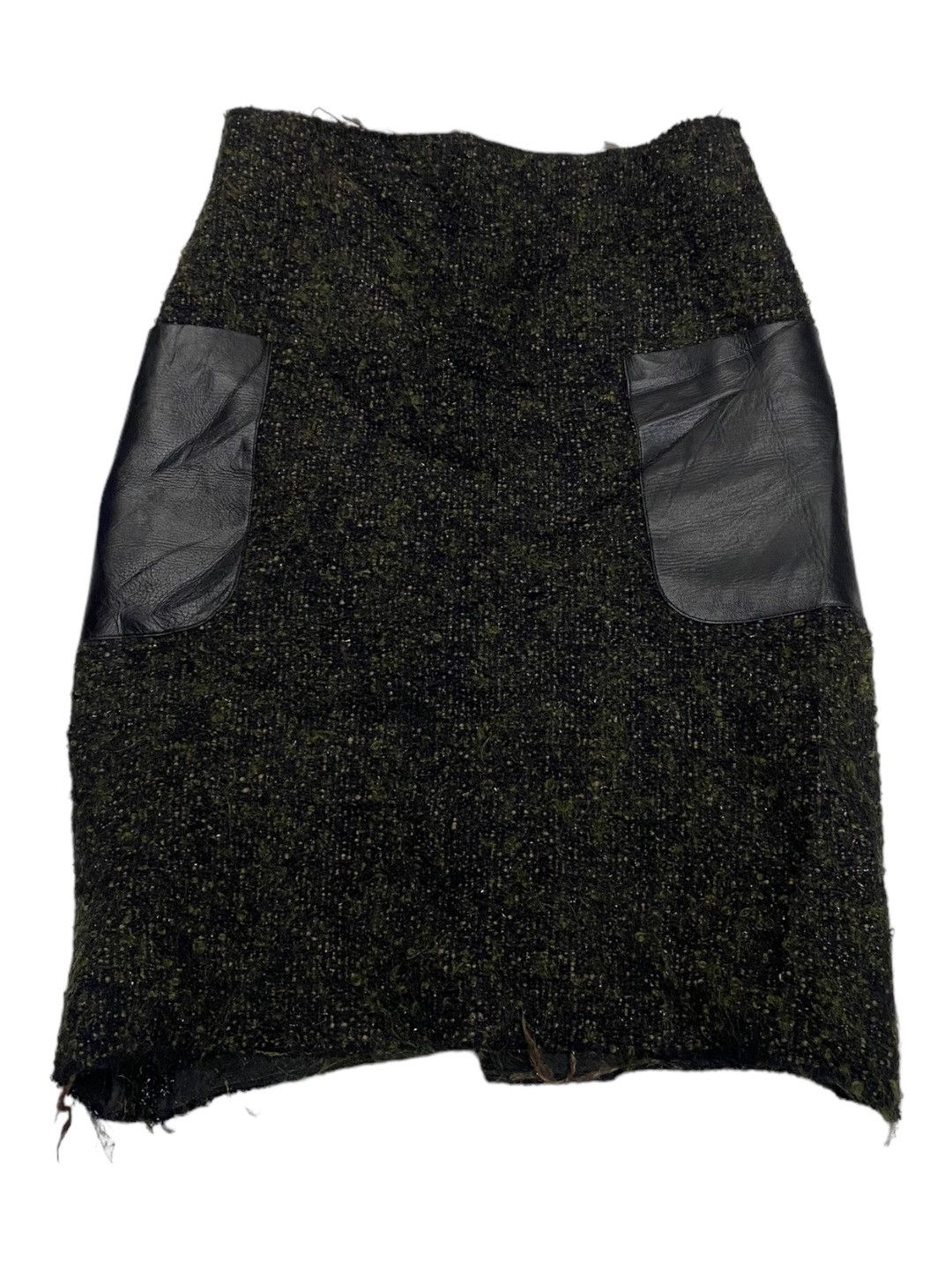 CELINE LEATHER TWO POCKET MOHAIR FUR SKIRT