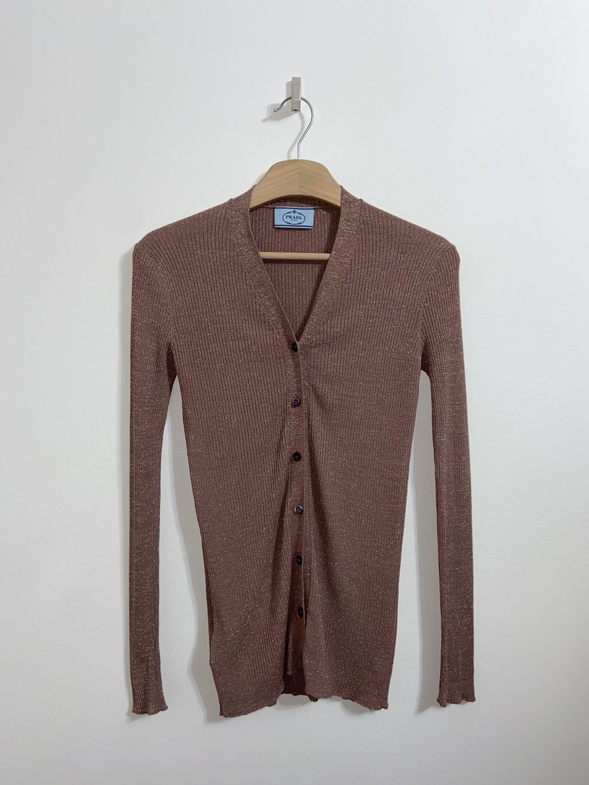 Prada Prada Ribbed Knit Cardigan Brown Slim Fit Button Long Sleeve Size S / US 4 / IT 40 - 1 Thumbnail