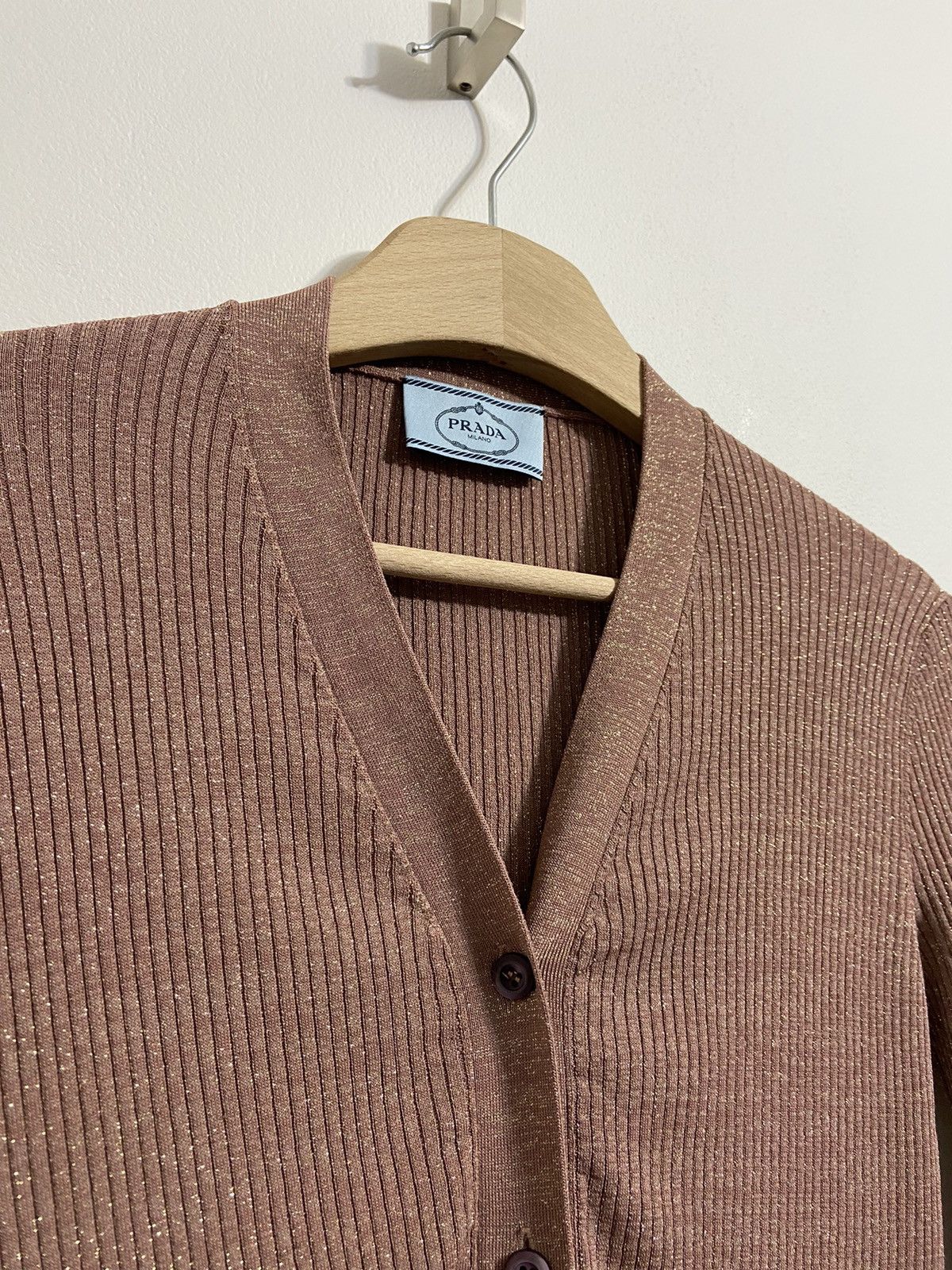 Prada Prada Ribbed Knit Cardigan Brown Slim Fit Button Long Sleeve Size S / US 4 / IT 40 - 10 Thumbnail