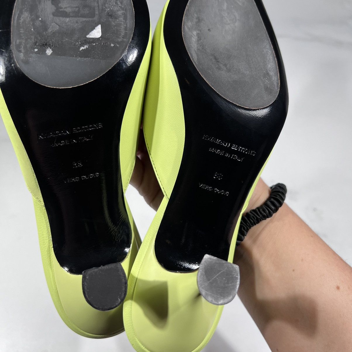 Kwaidan Editions KWAIDAN Editions Pointy Toe Kitten Heel Leather Lime Mules Size US 8 / IT 38 - 8 Thumbnail