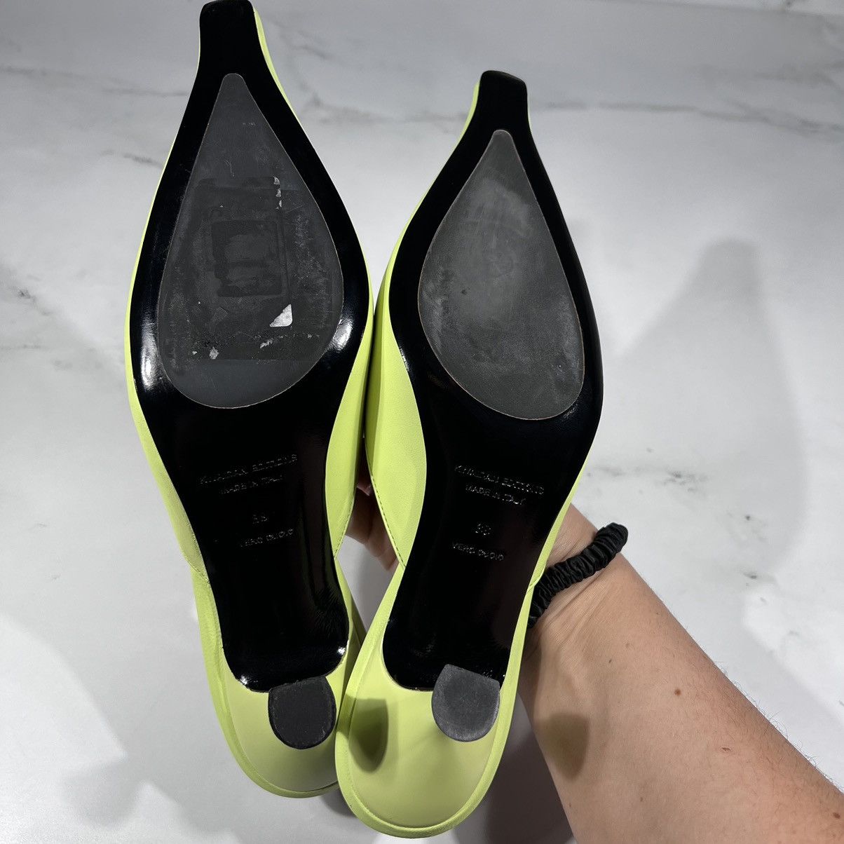Kwaidan Editions KWAIDAN Editions Pointy Toe Kitten Heel Leather Lime Mules Size US 8 / IT 38 - 7 Thumbnail