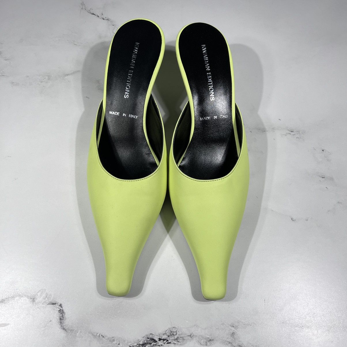 Kwaidan Editions KWAIDAN Editions Pointy Toe Kitten Heel Leather Lime Mules Size US 8 / IT 38 - 1 Thumbnail