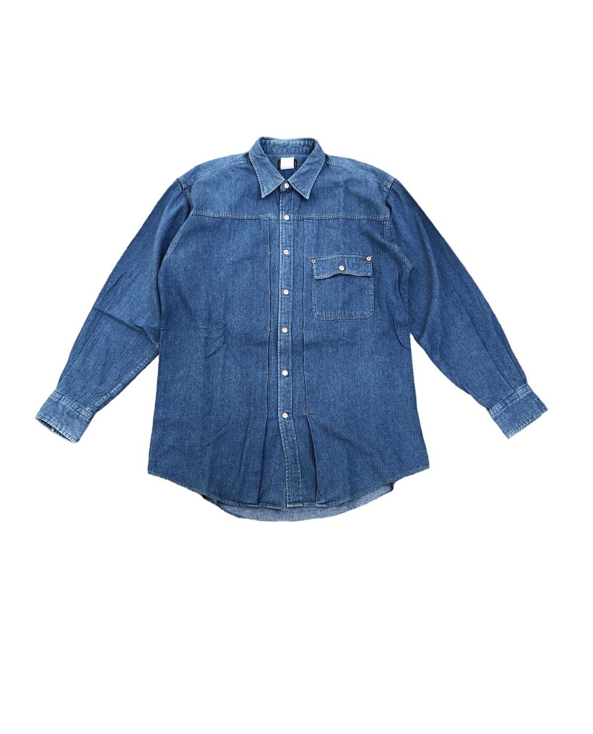 image of Beams Plus Beams Denim Snap Button Long Sleeve Shirt in Blue, Men's (Size Large)
