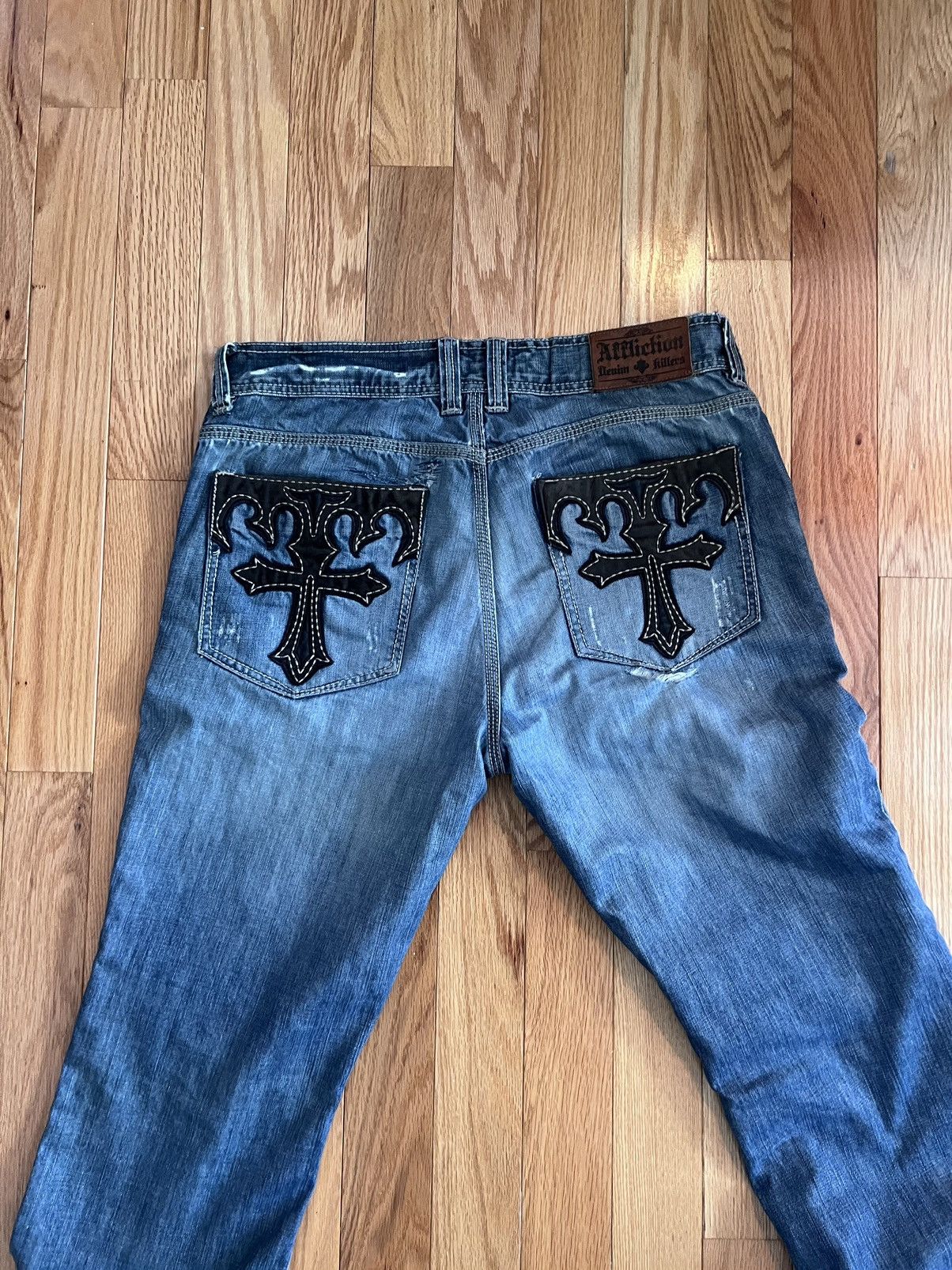 Affliction Denim Killers Distressed Ripped Holes Jeans Men's Size 38 x 34 shops