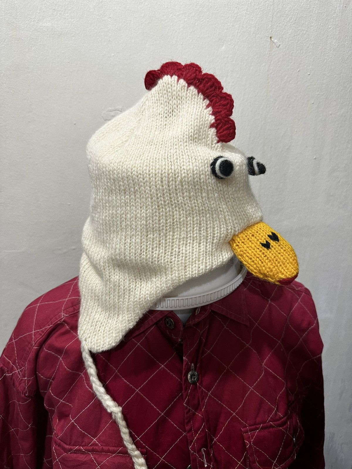 image of Vintage Funny Chicken Knitwear Hat in White, Men's
