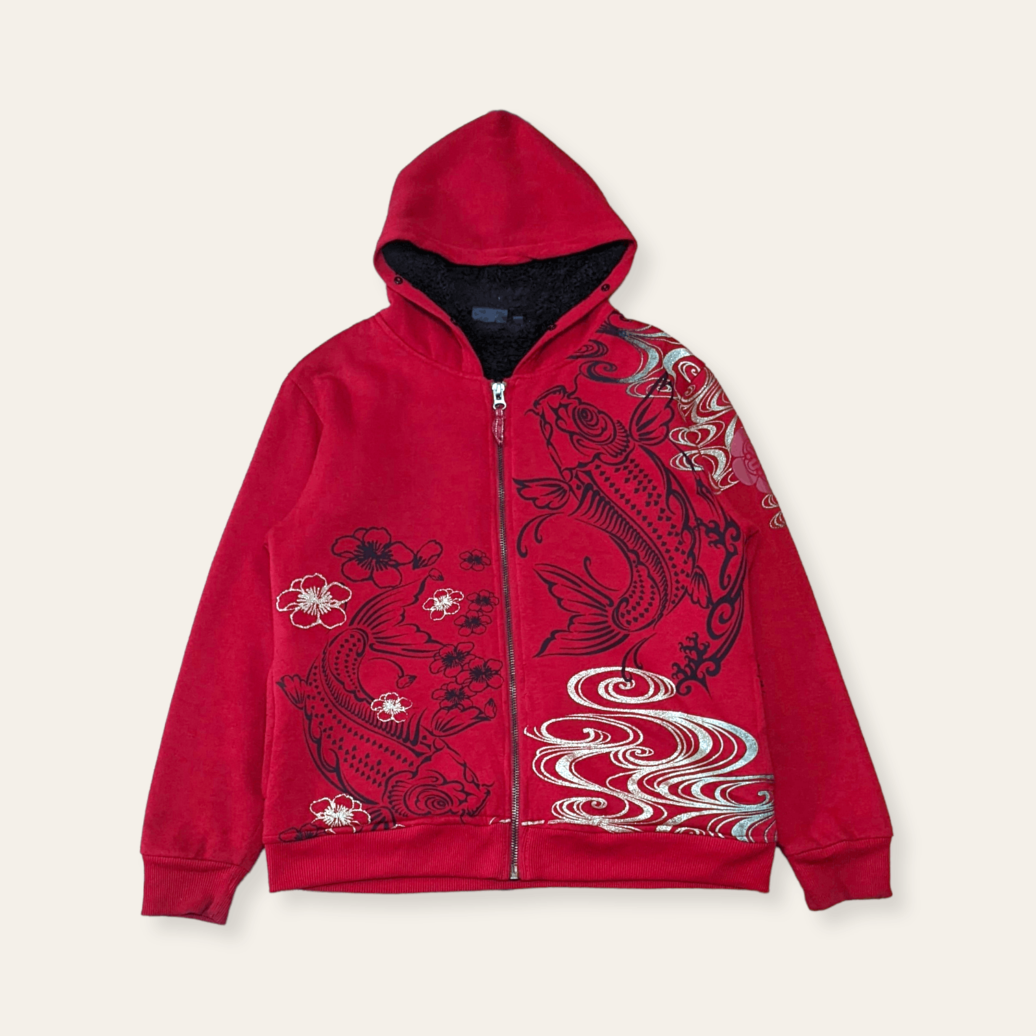 Japanese Brand × Vintage Vintage Japanese Sukajan Gold Koi Fish Zipped Hoodie Size US L / EU 52-54 / 3 - 1 Thumbnail