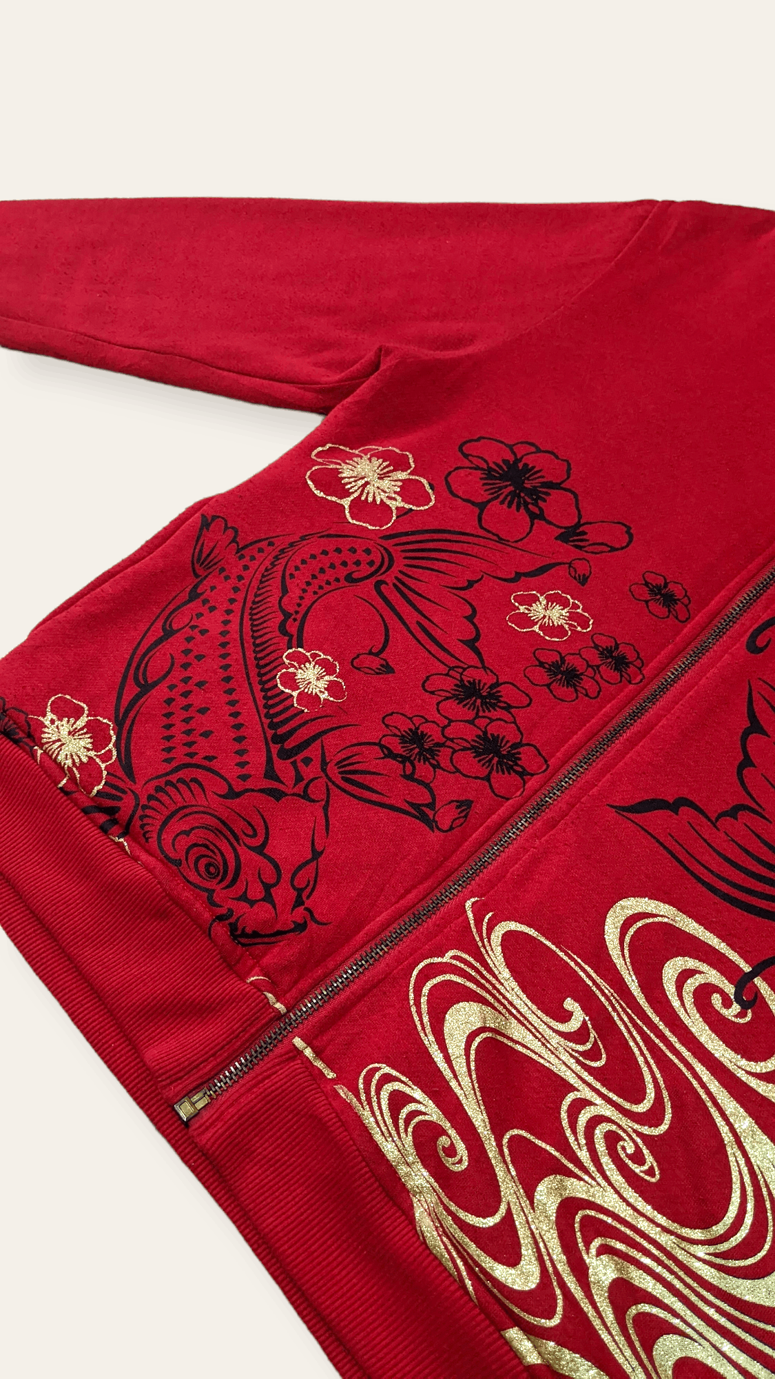 Japanese Brand × Vintage Vintage Japanese Sukajan Gold Koi Fish Zipped Hoodie Size US L / EU 52-54 / 3 - 5 Thumbnail