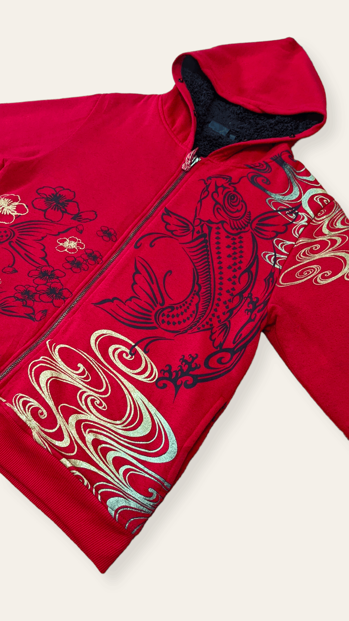 Japanese Brand × Vintage Vintage Japanese Sukajan Gold Koi Fish Zipped Hoodie Size US L / EU 52-54 / 3 - 6 Thumbnail